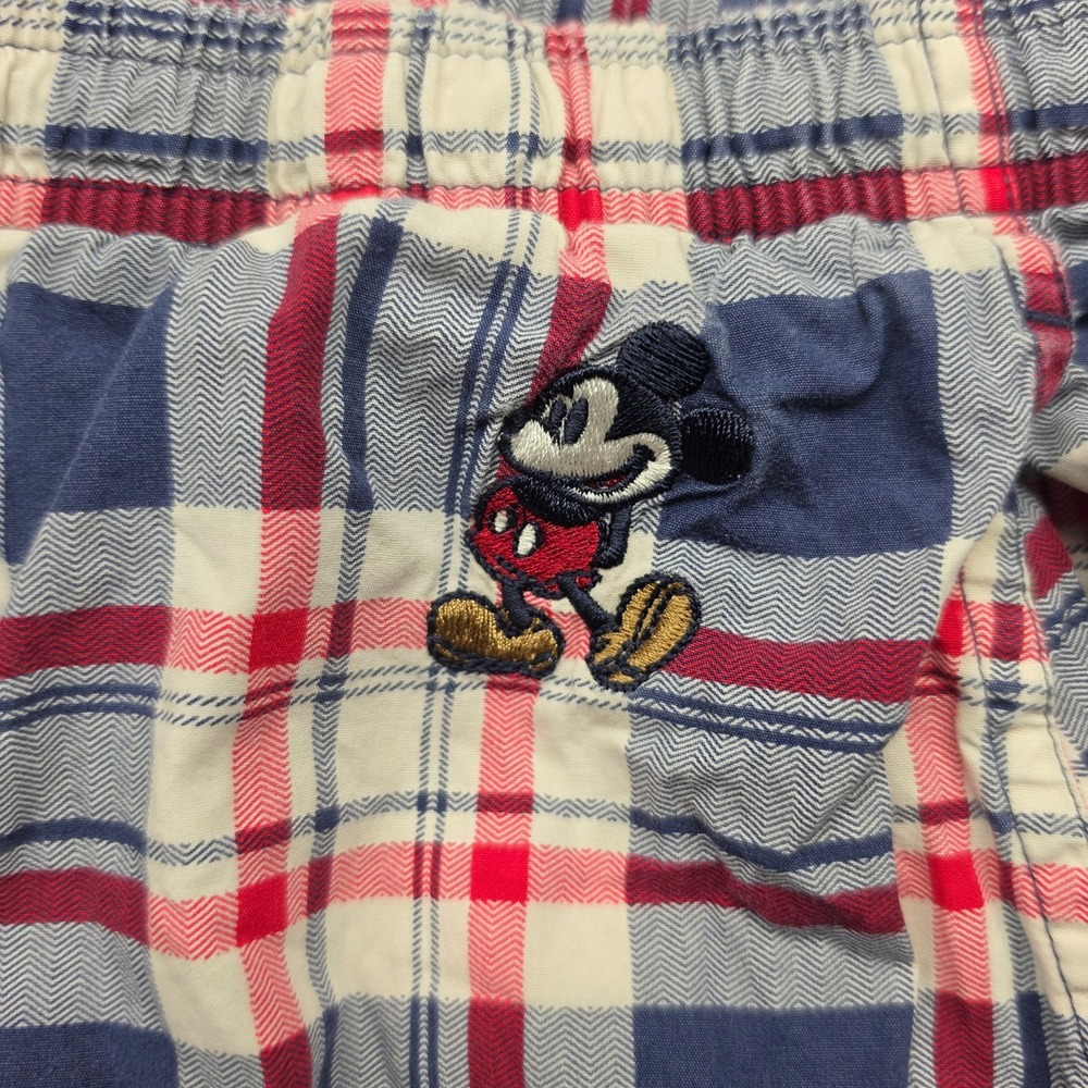Disney Parks Mickey Mouse Plaid Pajama Pants Mens Large Red Blue White Cotton
